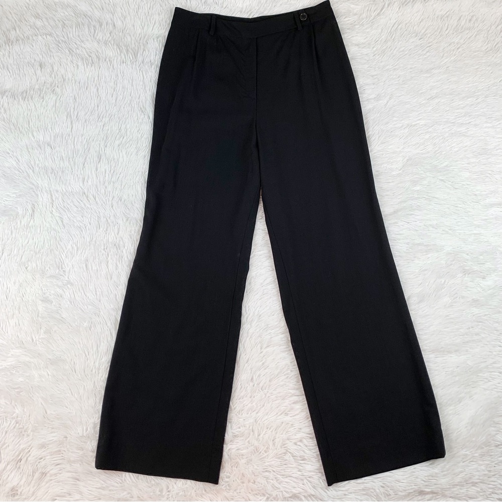 Akris high waisted pleated front wide leg wool pants in black semi sheer